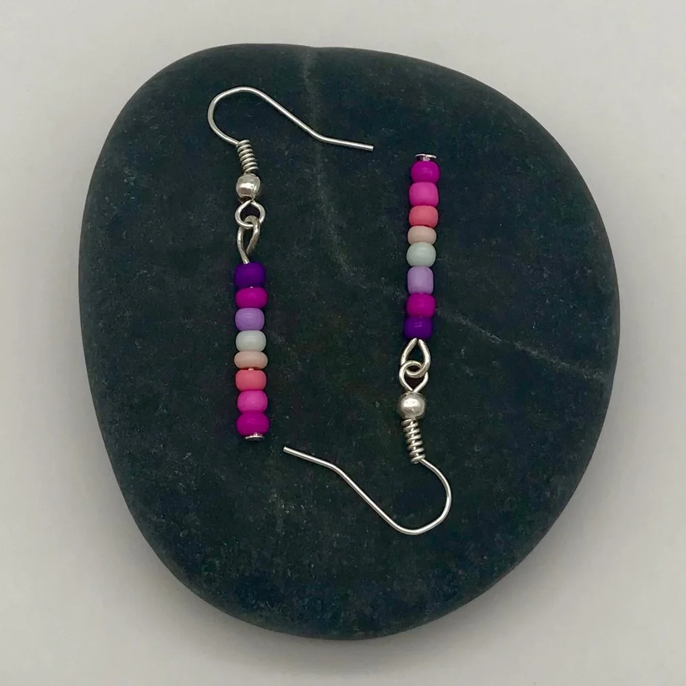 Boho Lightweight Dangle Earrings Purple Pink - Picture 2 of 3